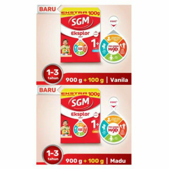 SGM Eksplor 1 Plus 900gr + 100gr / 1kg / Madu / Vanila Susu Pertumbuhan Anak Usia 1-3 Tahun SGM 1+