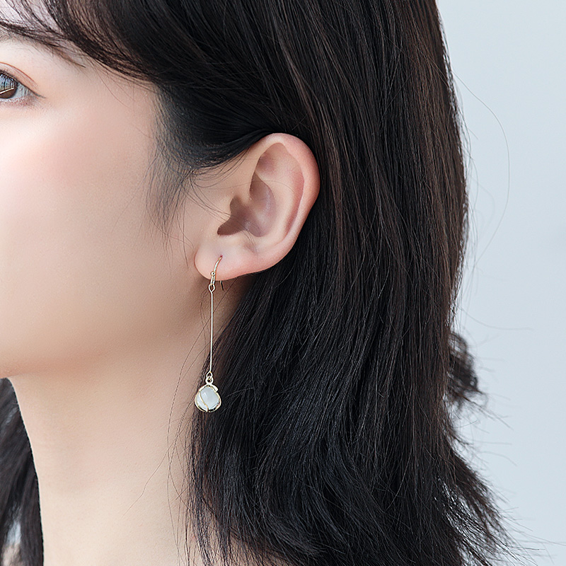 Anting Stud Rumbai Panjang Opal Gaya Korea Untuk Wanita