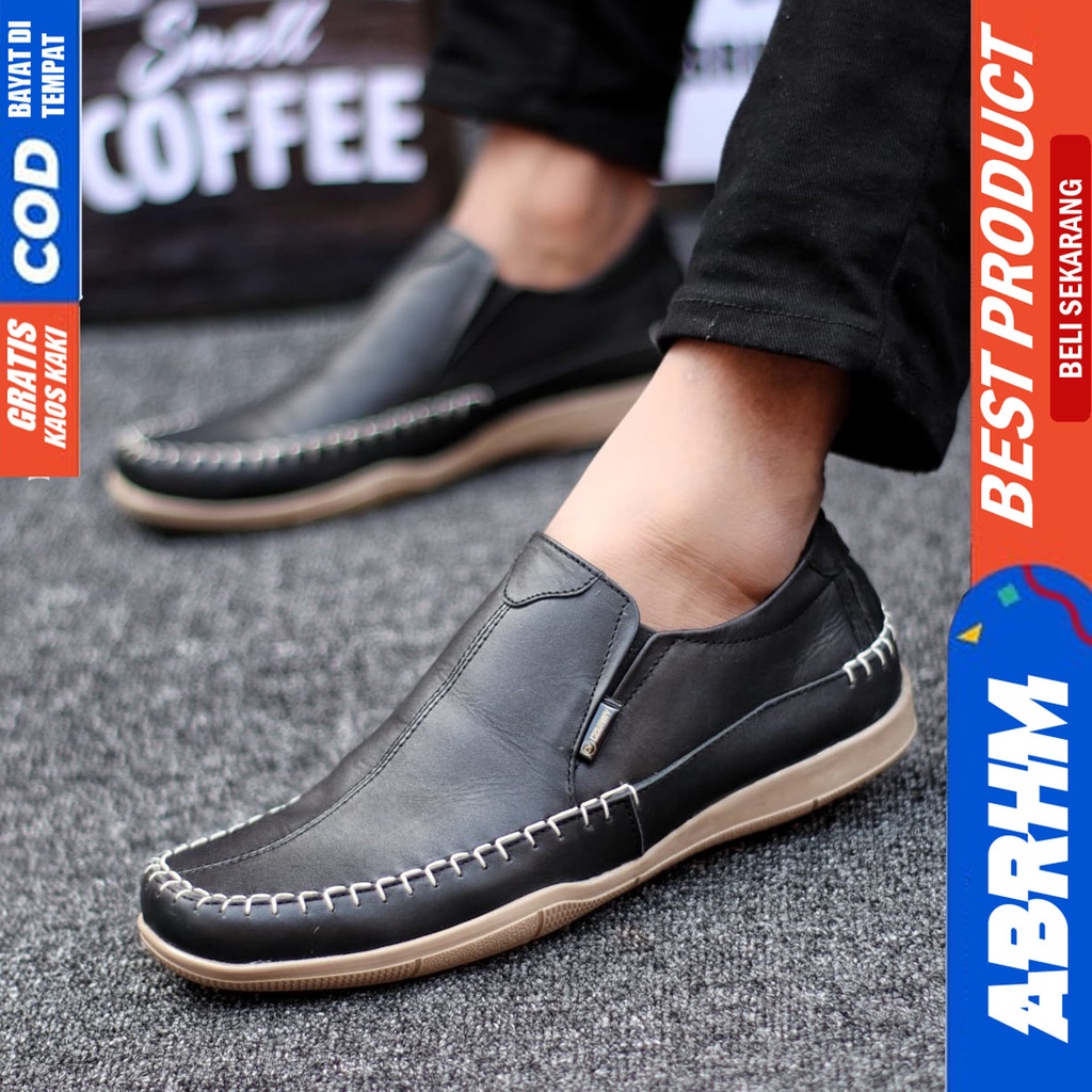 Sepatu Formal Hitam Pantofel Kulit Asli Kerja Pria ABRHM DIVOC