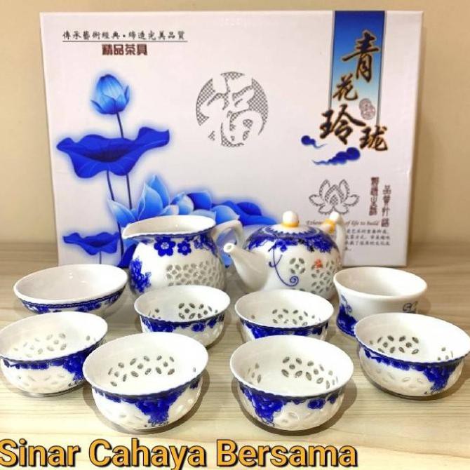 Chinese Tea Set Keramik Tea Pot Tea Cup Bunga Biru
