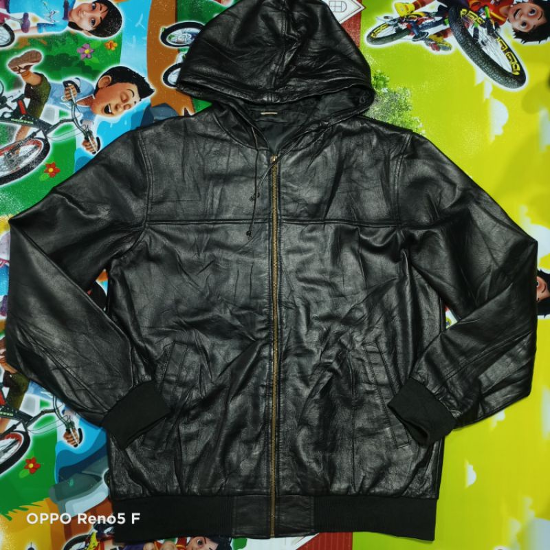 JAKET KULIT PRIA MODEL HOODIE BEKAS