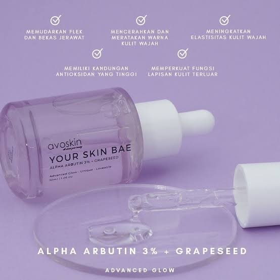 avoskin your skin skin bae alpha arbutin 3% grapeseed BPOM