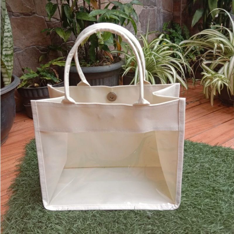 TAS MIKA TRASPARAN CANVAS KOSMETIK Tote Bag (25X10X20) GBR GROSIR