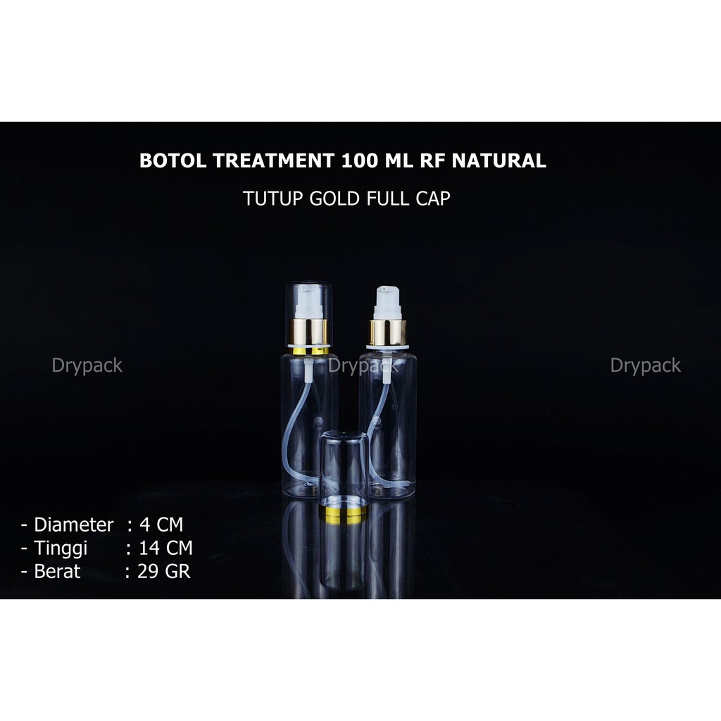 Botol Treatment 100 ml Flat Natural tutup Gold