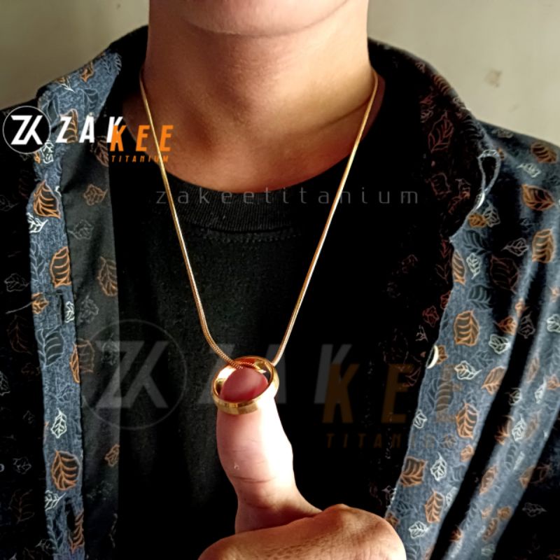 Kalung Titanium Pria Wanita Liontin Cincin Silver Perak Emas Anti Karat Cowok Cewek Keren