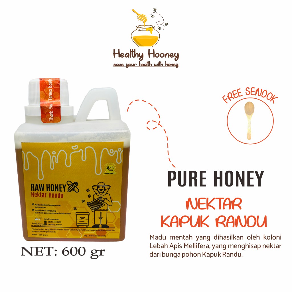 

Madu Murni Mentah Asli Nektar Randu Alami Pure Natural Raw Honey 600 gr Healthy Hooney