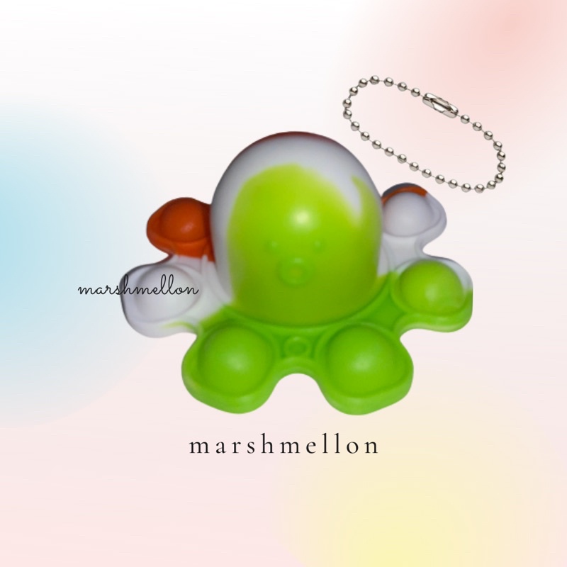 Gantungan Kunci Pop It & Gelang Pop It Pastel Rainbow | Pop It Gurita | Princess Key Chain (Snow White Cinderella Aurora Belle) | Pop It Warna Lilac Pink Tosca Fidget Key Chain Macaron-Gurita Hijau-Orange