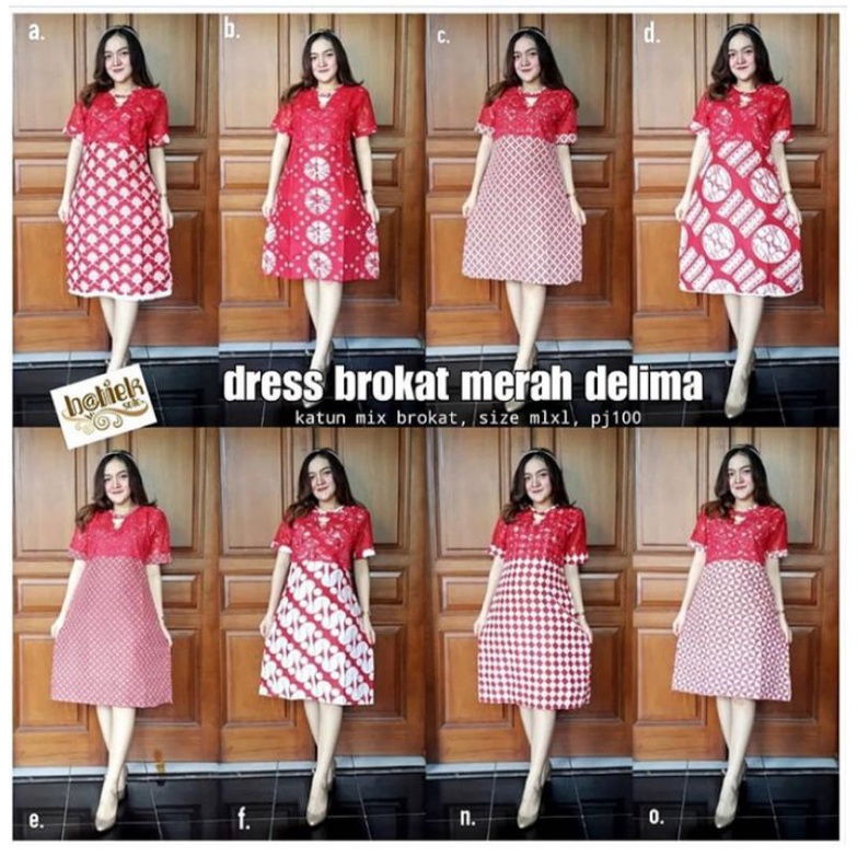 tunik Mirah/broklat merah delima katun kombi broklat