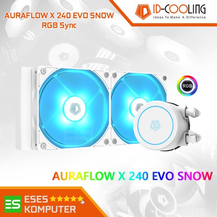 ID-COOLING AURAFLOW X 240 EVO SNOW | AIO Liquid Water CPU Cooler RGB