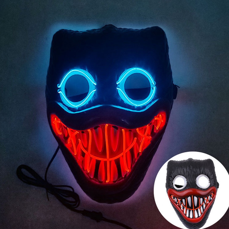 Topeng Poppy Dengan Lampu LED Warna Hitam / Biru / Pink Untuk Cosplay Halloween