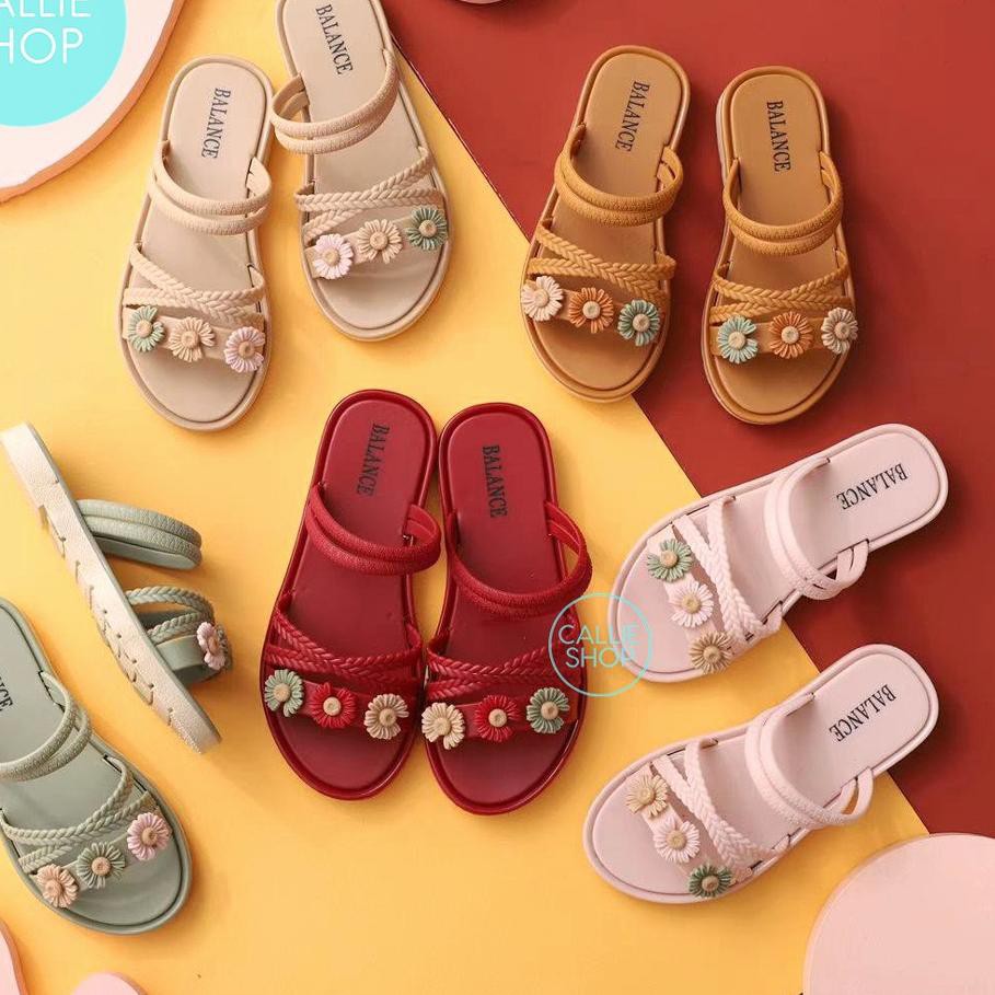 ▼ Sandal Anak Perempuan Selop Tali Dengan 3 Bunga Jelly Balance BLC 1205-X50 ukuran 30-35 ☜