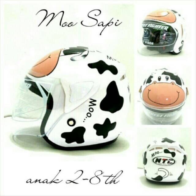 [RESTOCK] Helm Anak usia 3-13th Motif NTC Moo Sapi Putih