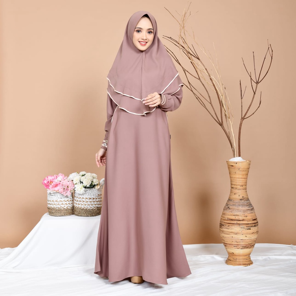 Baju Gamis Syar I Syar'I Syari Polos Dress Satu Set hijab Jilbab Khimar Kerudung Pesta Elegan ALICE