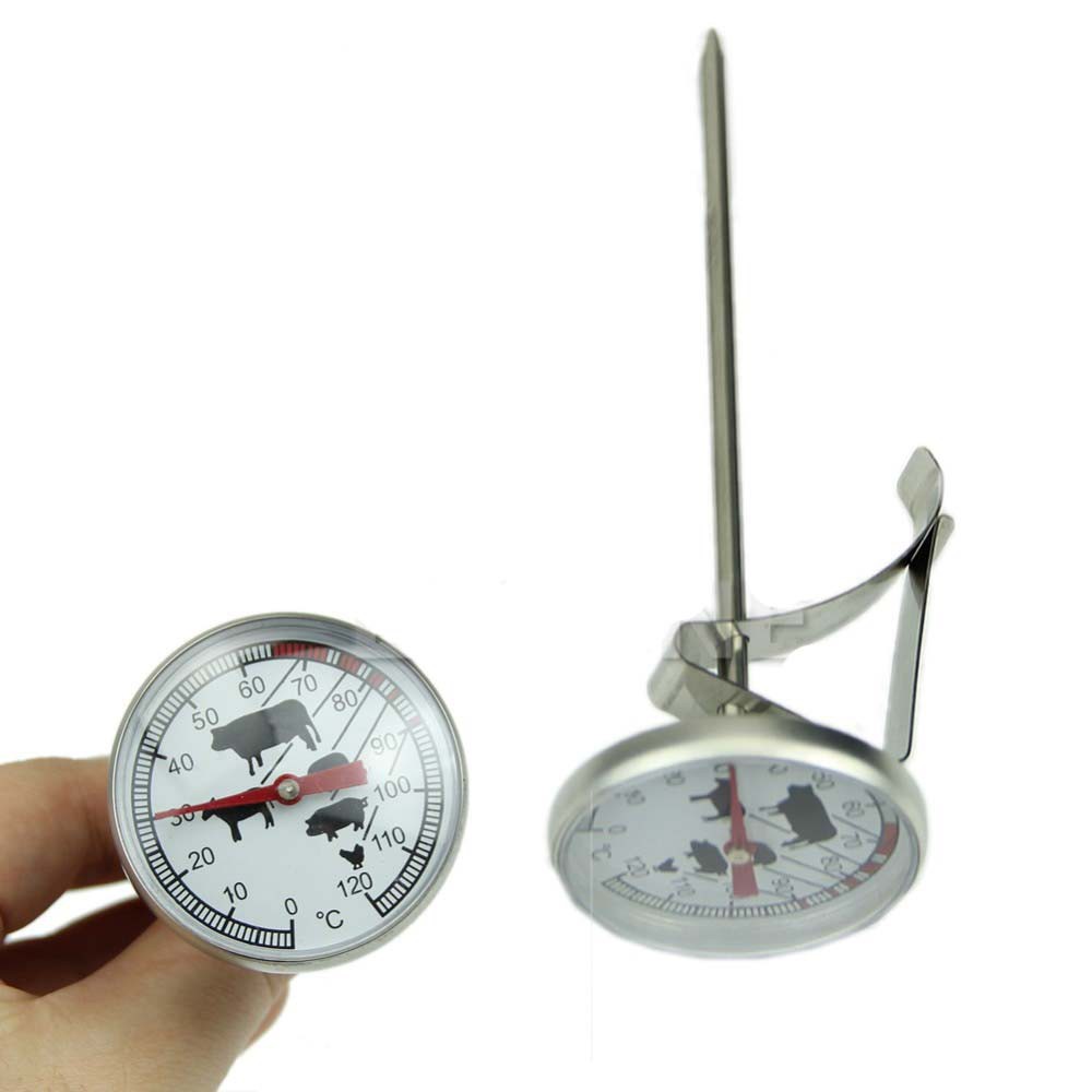 BBQ Food Thermometer Meat Gauge Instant Read Probe - Silver