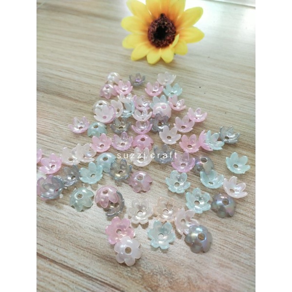 akrilik flower lancip mix rainbow bunga pelangi size 14mm per 10gram