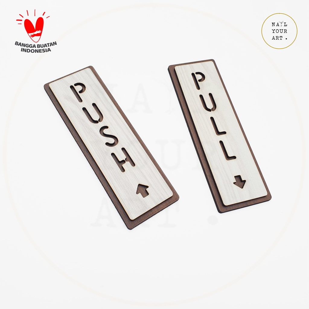 SIGN KAYU VINTAGE - PUSH PULL KOTAK - Signage Cafe / Rumah Untuk Pintu