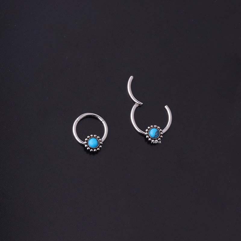 1pc Anting Hoop Tindik Hidung Bahan Stainless Steel Dengan Turquoise