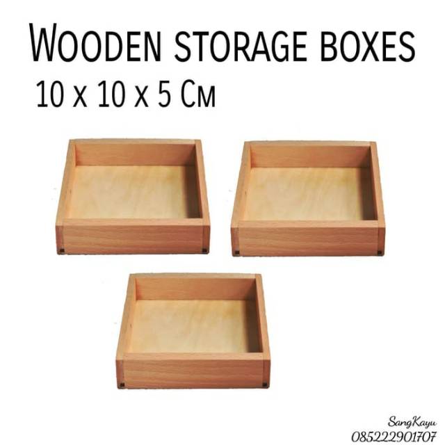 Wooden square box 10x10x5cm kotak kayu kotak nampan tempat penyimpanan