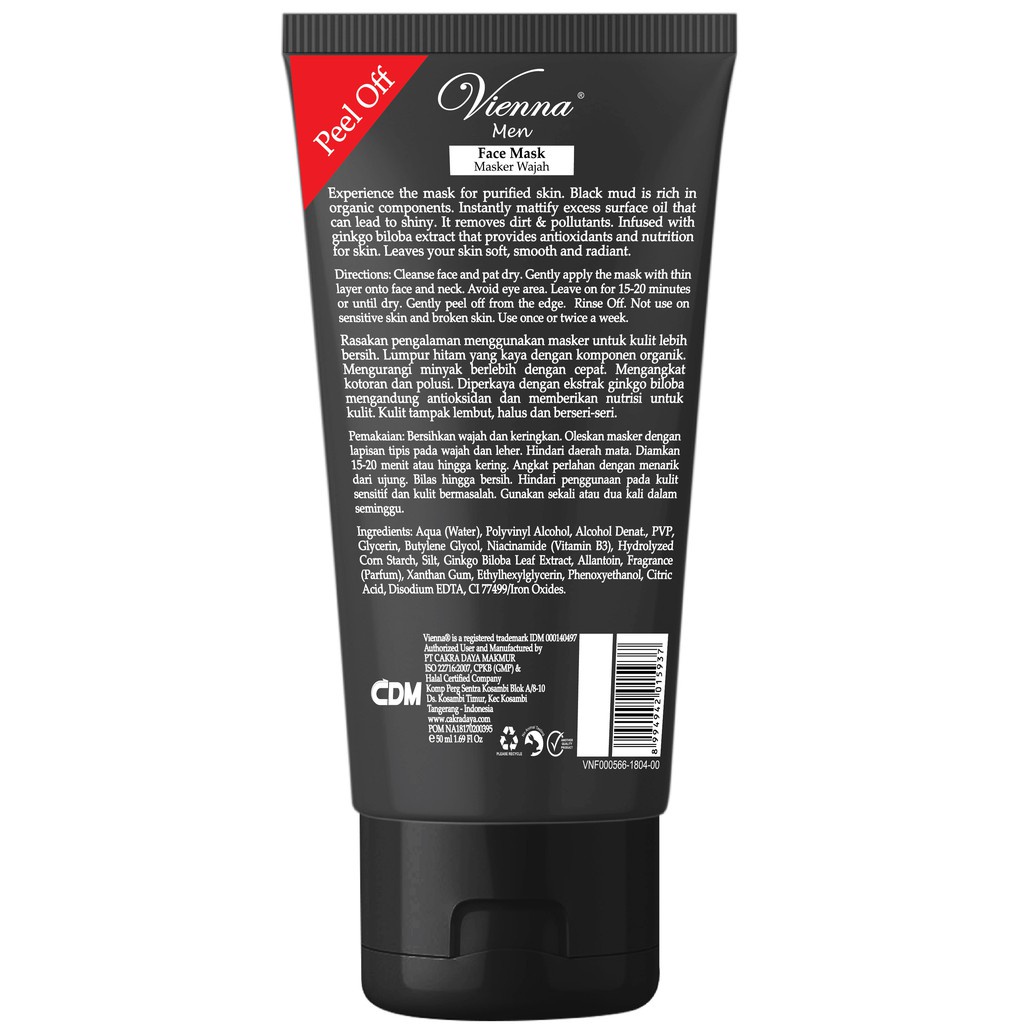 VIENNA MEN PEEL OFF MASK MATFIYING MUD 50mL