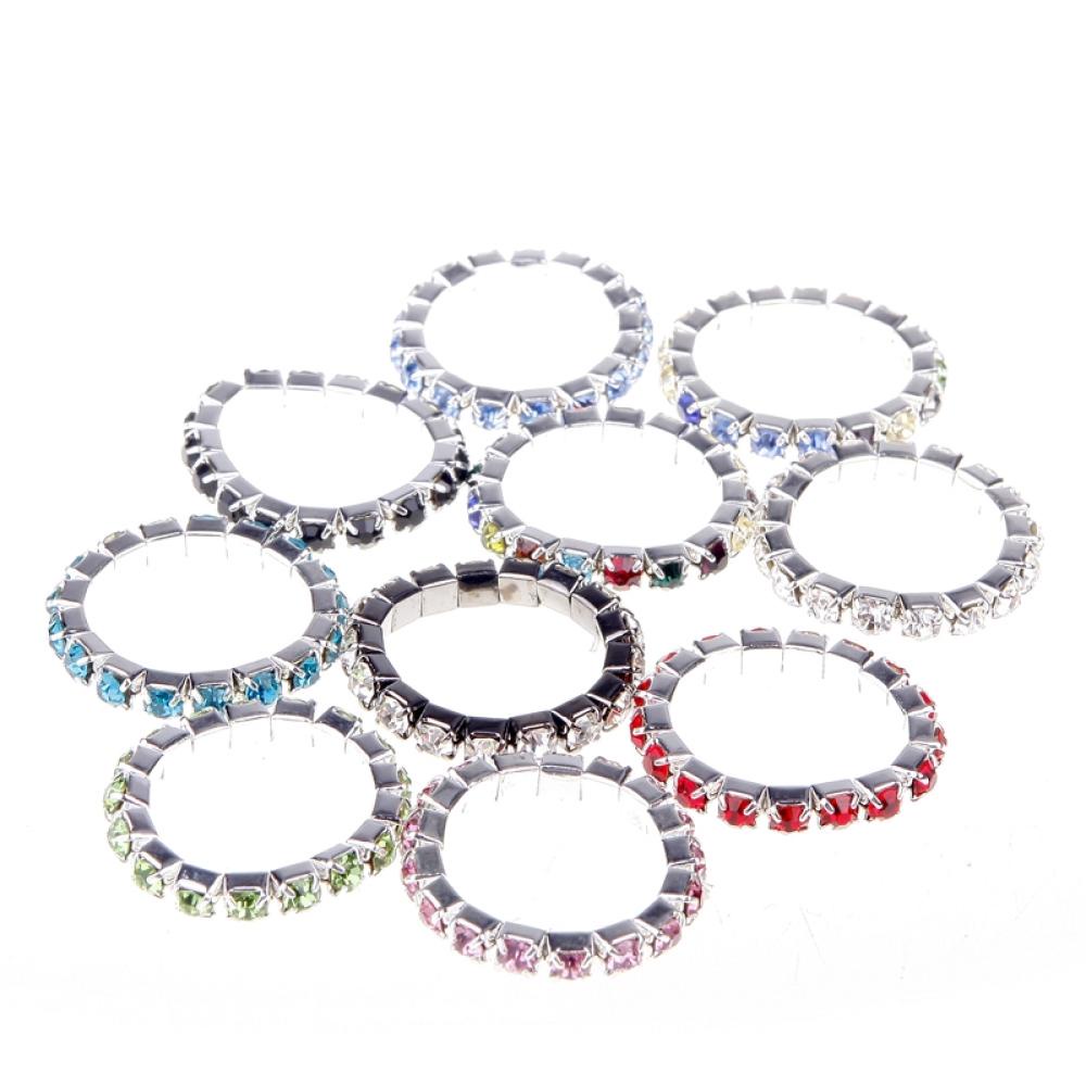 Timekey 10pcs Cincin Silver Elastis Hias Kristal Berlian Imitasi Multi Warna Untuk Wanita A2K7