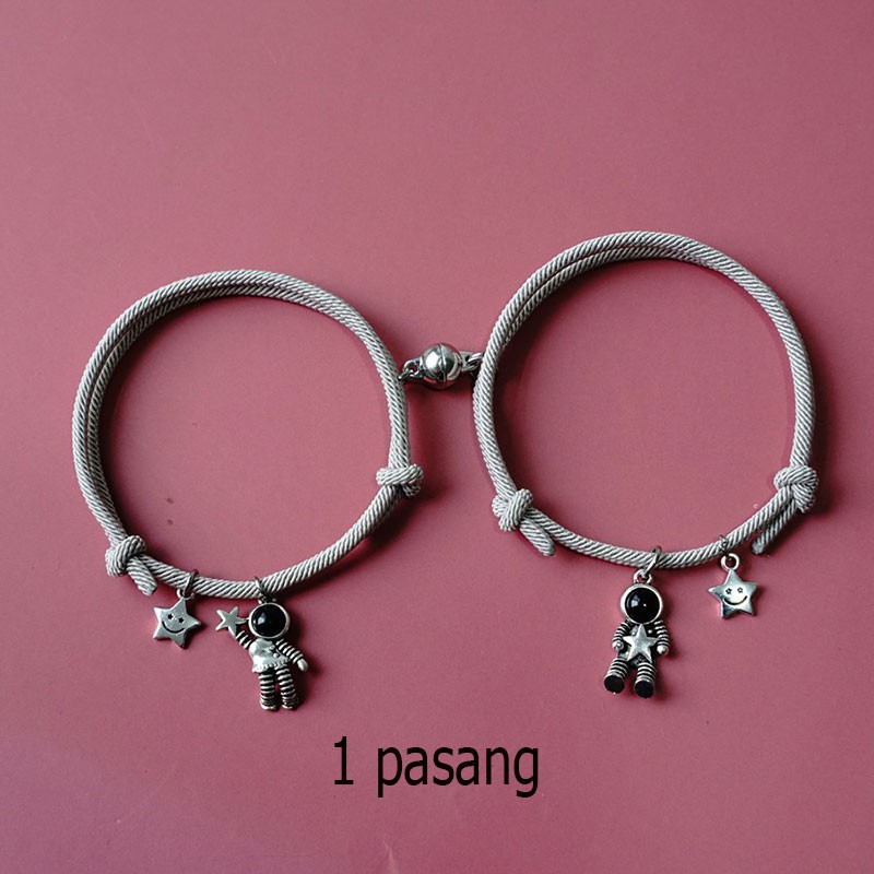 Tai Chi Yin dan yang 2 pcs Gelang Couple Magnet Pasangan Liontin Kreatif Pesona Gelang Perhiasan Hadiah Kekasih/ Couple Magnetic Attract Braided❤Yimi❤-#14