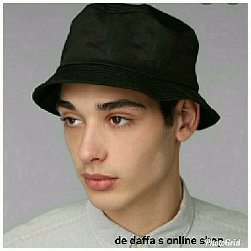 Topi bucket Hat dewasa hitam polos pria wanita - Hitam