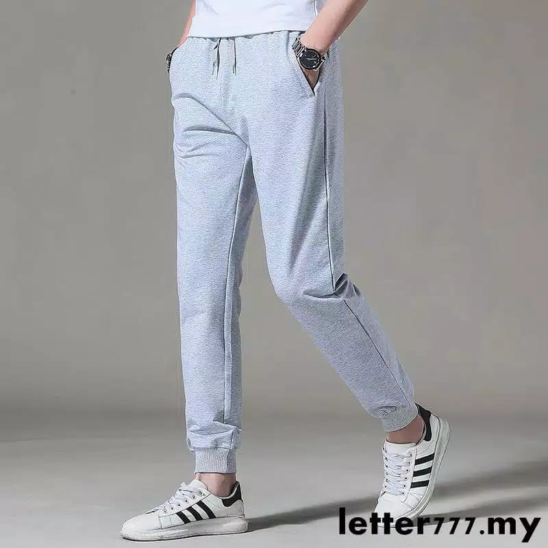 clanaTrening terening trining Joger Polos Panjang Sweatpants Lutut Lentur Abu tua