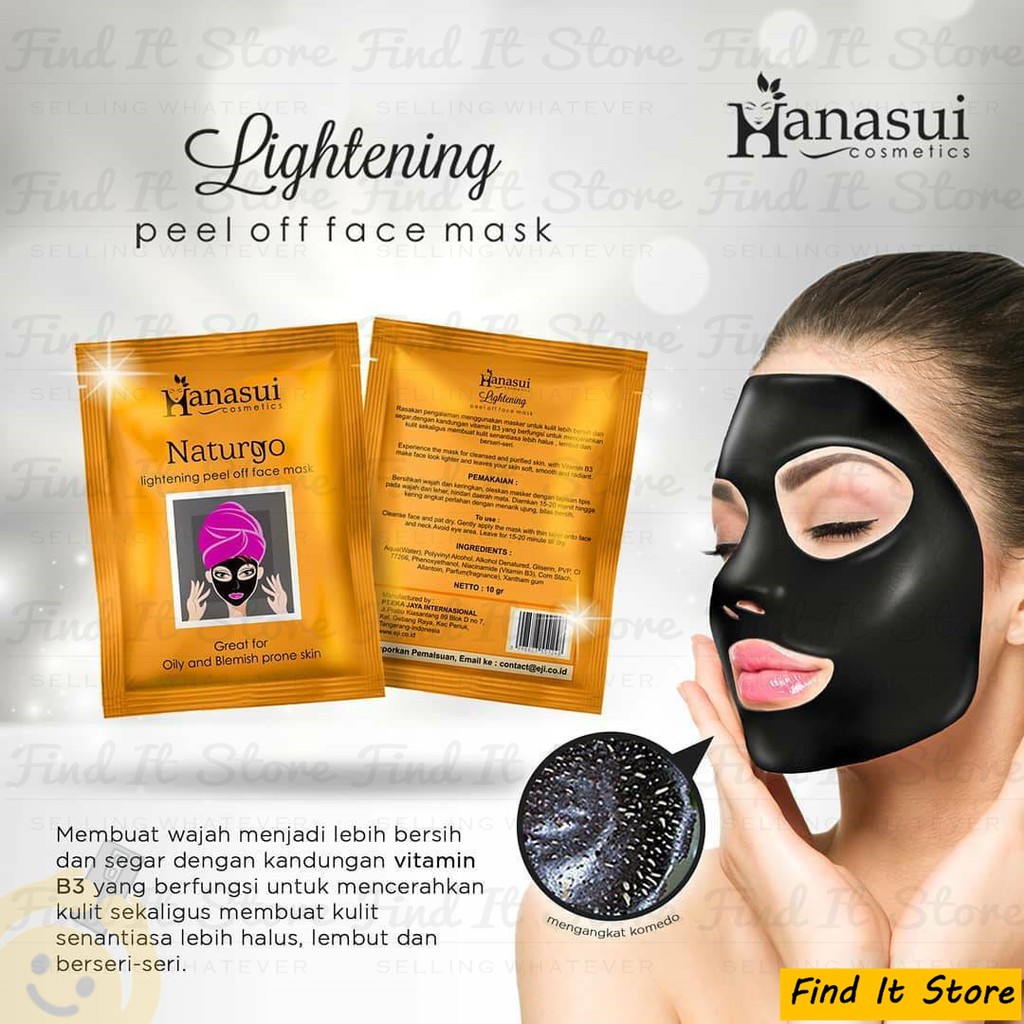 Hanasui Naturgo Lightening Peel Off Face Mask Masker hitam Komedo BPOM | Mineral Mud Mask