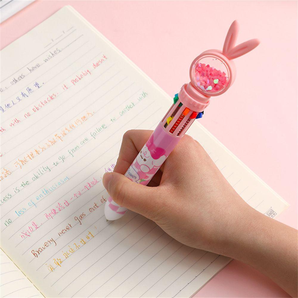 Agustina Pena Kartun Kelinci 0.38mm Menyenangkan Sepuluh Warna Gaya Dorong Pola 3D Desain Payet Gel Pen