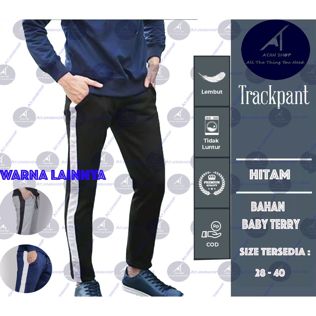 Atjin-Celana Training Trackpants Olahraga Panjang Pria Bahan Baby Terry Lembut