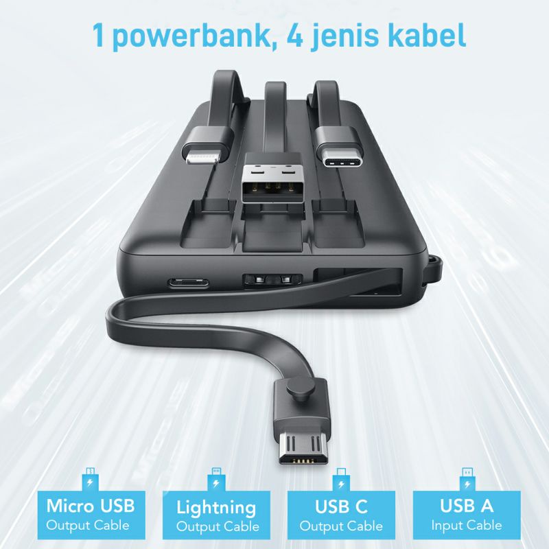 ( HANYA DI SHOPEE ) Powerbank MOFIT M26 20000mAh Build in Cable + Fast Charge 2.4A Real Capacity