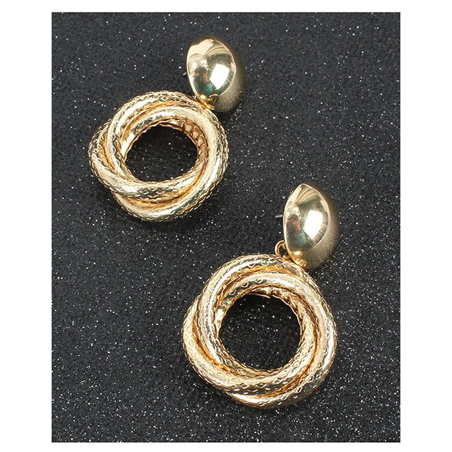 LRC Anting Tusuk Fashion Golden Geometric Round Alloy Cross K24261