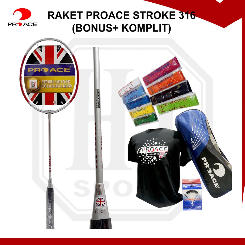Raket Original Pro Ace Stroke 316 Bonus Komplit Badminton
