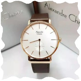 JAM TANGAN ALEXANDRE CHRISTIE AC 8572 ORIGINAL PRIA ROSEGOLD WHITE LEATHER BROWN