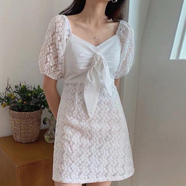 Midi dress casual motif lasercut bunga CODE TG49-622