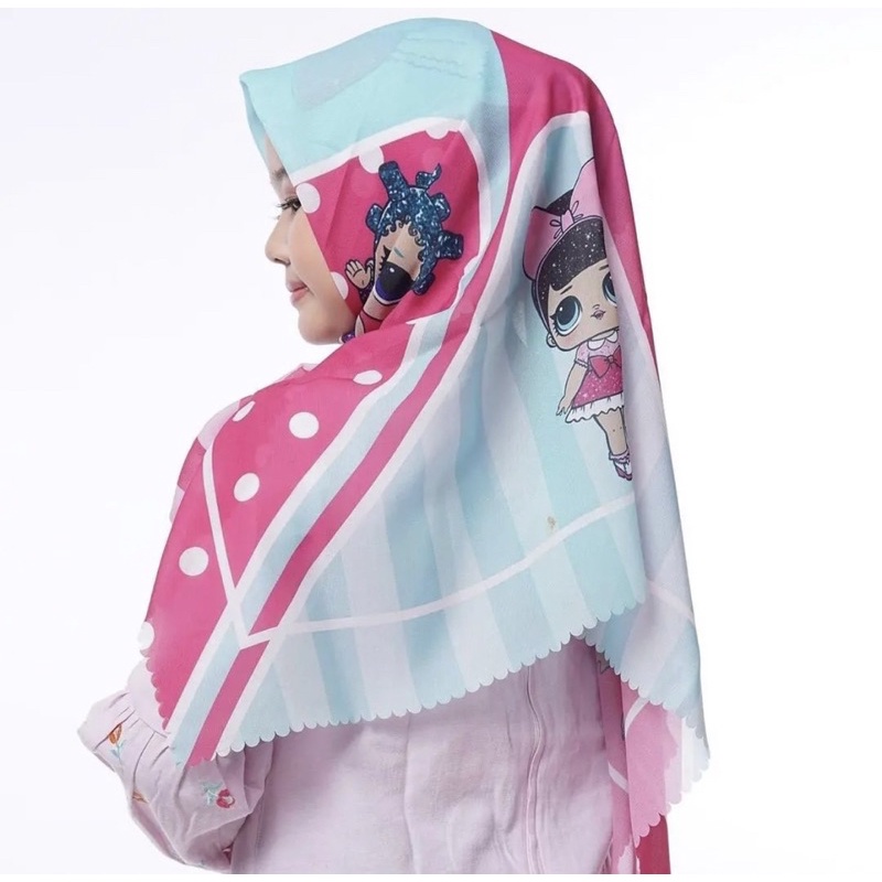 VOAL PRINTING ANAK MOTIF LOL PINK / HIJAB ANAK LOL / JILBAB ANAK KARAKTER / KERUDUNG ANAK LUCU