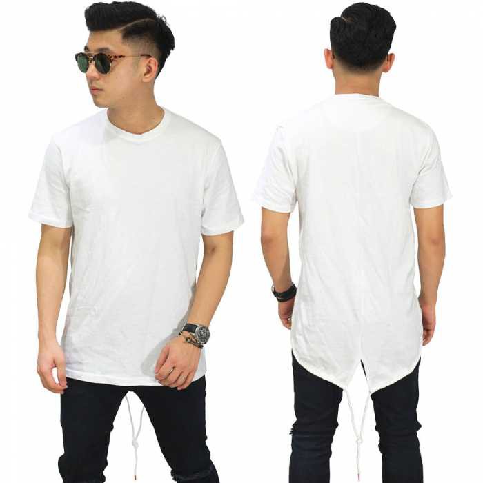 Kaos Pria Longline SWAG HIP HOP T-Shirt Fishtail Putih