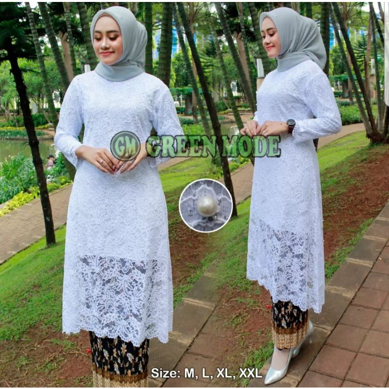Kk Kebaya Atasan// Set Tunik Brokat putih Long Modern 2024//Kebaya putih Terbaru/pakaian wanita/sera
