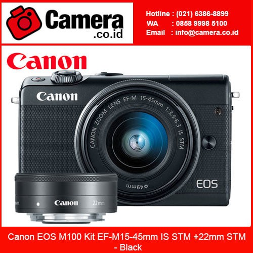 Canon EOS M100 Kit EF-M15-45mm IS STM  22mm STM - Black - Mirrorless