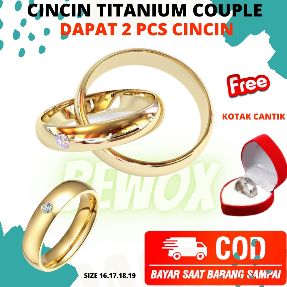 COD KK!!! CINCIN Kawin POLOS MATA Dapat 2 pcs Dan Free Box Cincin Model Love Berlapis Emas