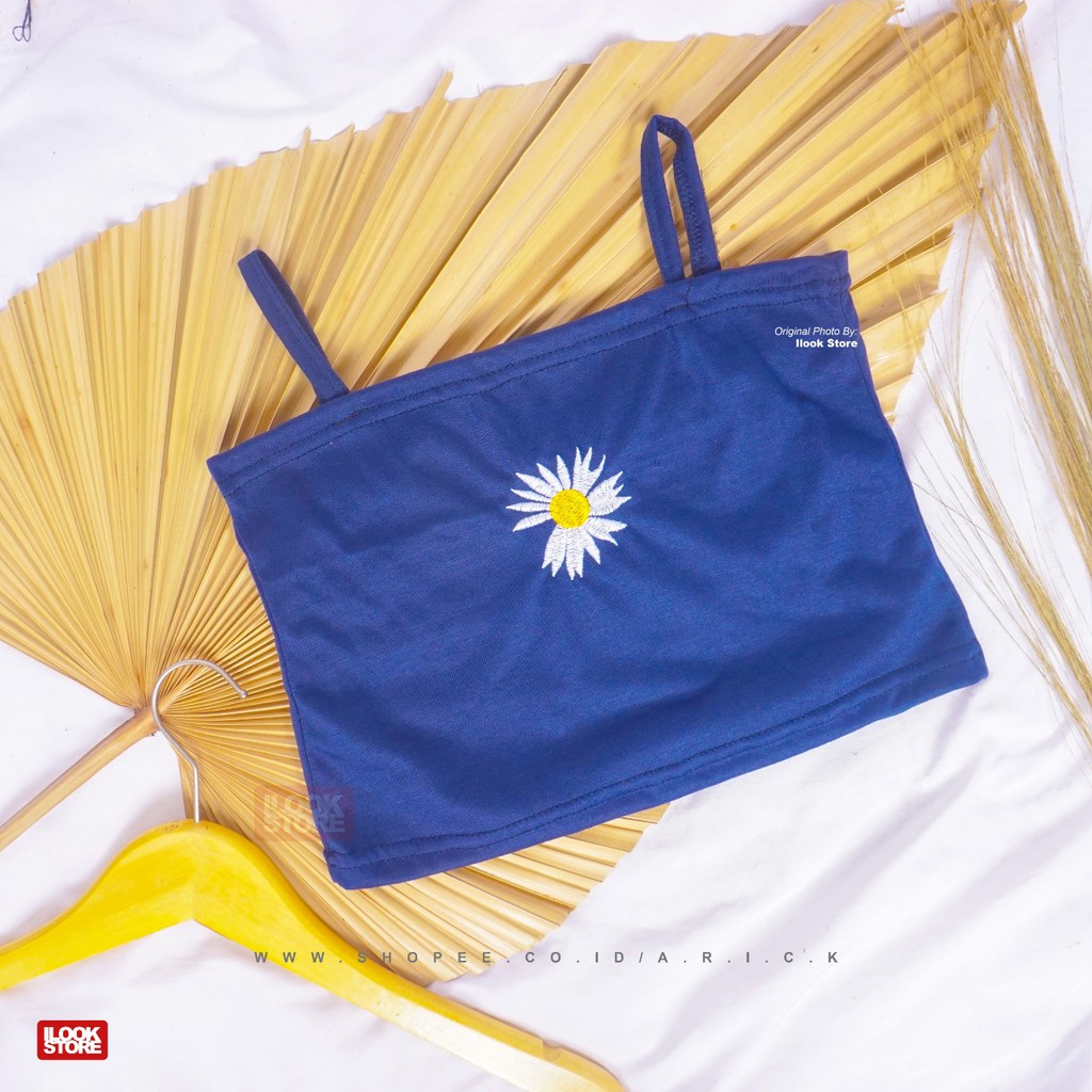Tanktop daisy - tank top wanita - tank top crop - pakaian dalam - bordir-TT Daisy >< Navy