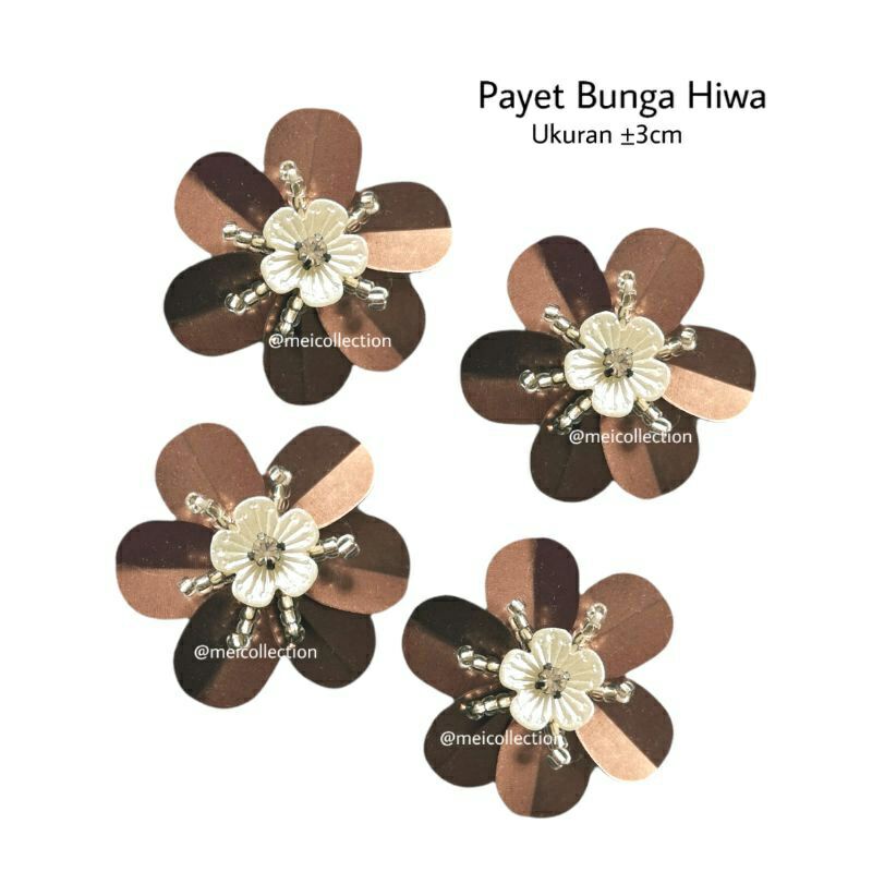 payet rangkai bunga 3D sequin permata mutiara APB Hiwa chrome doff 3cm