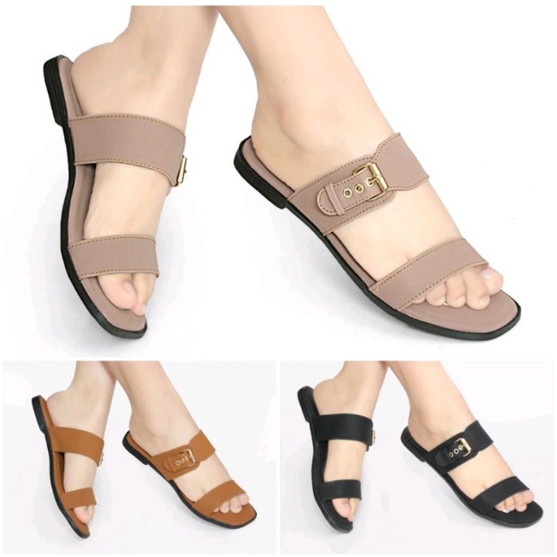 SANDAL SLOP WANITA FLAT TEPLEK TERBARU KEKINIAN SENDAL SENDAL PEREMPUAN SLIP CEWEK SLIDE IBU PESTA K