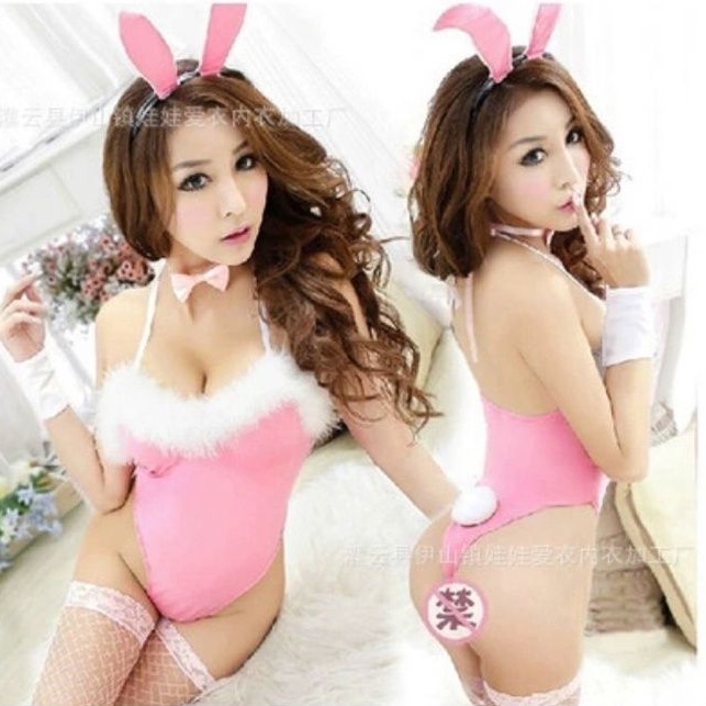 Kostum Set Bunny Girl Bulu Lingerie Sexy Cosplay Kelinci Playboy