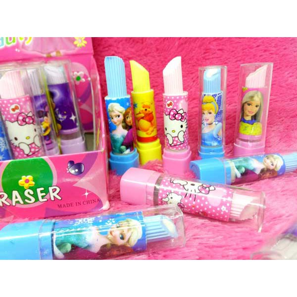 Penghapus Lipstik Karakter Anak Perempuan / Penghapus Pensil Model Lipstik / Stip Lipstik Lucu