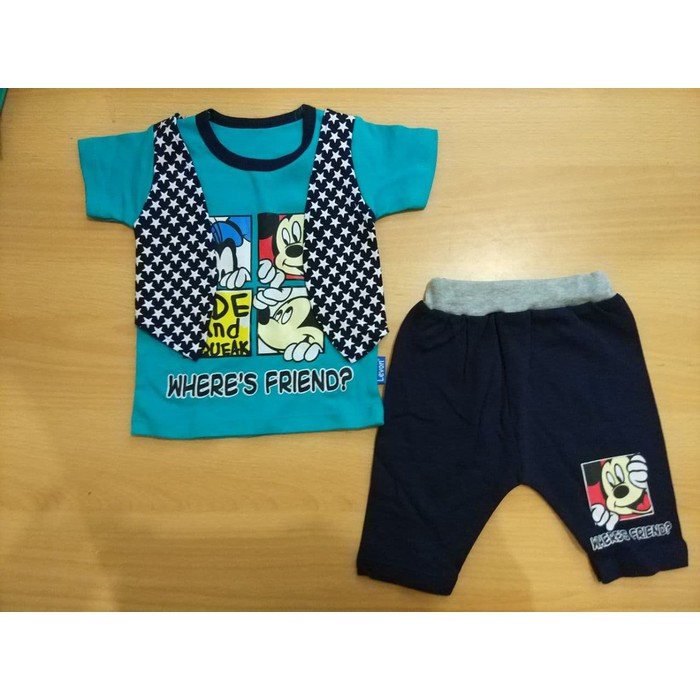 Baju setelan anak laki laki usia 1-2 tahun karakter miki