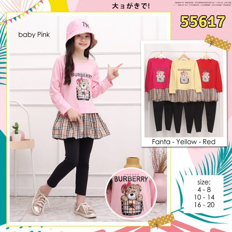 [GROSIR] Setelan Legging Anak Motif Teddy Bear kombinasi rumbai kotak untuk 4-9 tahun Kids Catherine