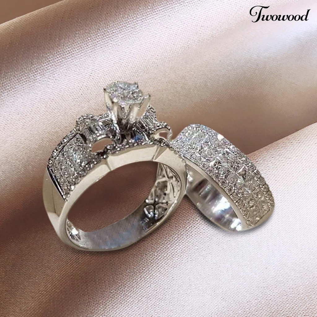 2pcs / Set Cincin Berlian Imitasi Bahan Alloy Untuk Pasangan