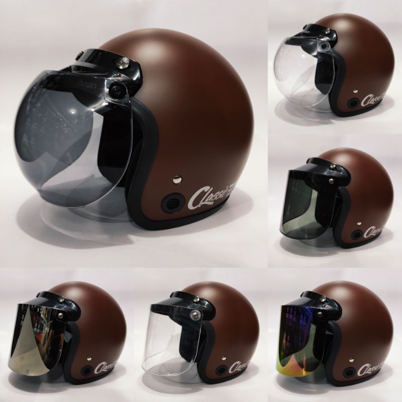 Helm Retro Classic Coklat Doff