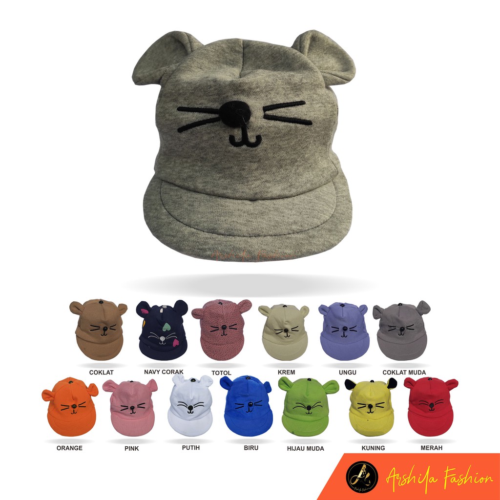 Topi Bayi Karakter Kucing / Topi Kucing Bayi /  Arshila_fashion-Abu muda